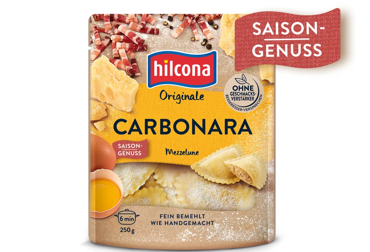Titelbild: Hilcona Originale: Neue Saisonsorte: Hilcona Originale Mezzelune Carbonara